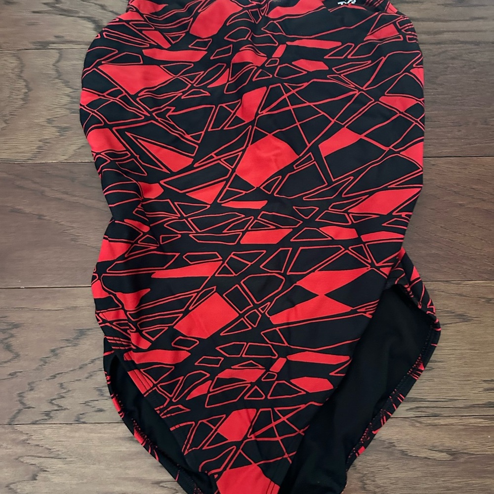 TYR Red and Black Geometric One Piece Swimsuit